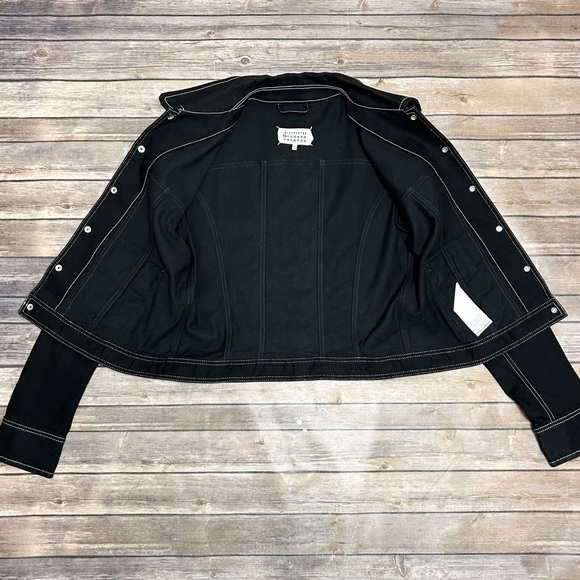 Maison Margiela Black Denim White Stitching Snap Button Spread Collar Jacket 50 - Picture 6 of 15